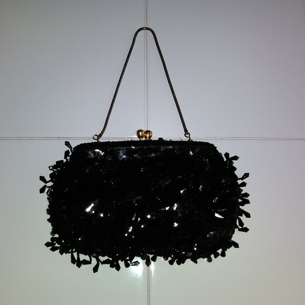 Vintage Black sequin beaded handbag.